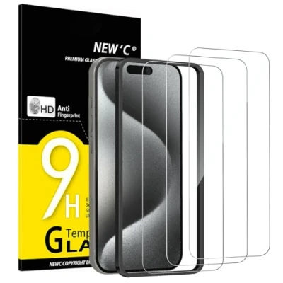 Abbildung von NEW&#039;C 3 Stück, Panzer Schutz Glas für iPhone 15 Pro (6,1 Zoll), Frei von Kratzern, 9H Härte, HD Displayschutzfolie, Ultra klar, Ultrabeständig Einfaches Installationswerkzeug enthalten