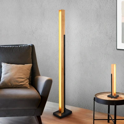 Abbildung von Trio Leuchten LED Stehleuchte Kerala 441610132, Metall Schwarz matt, Holz naturbelassen, inkl. 16 Watt LED, Switch Dimmer