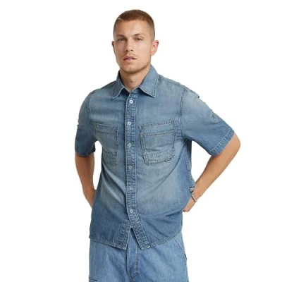 Abbildung von G Star Slanted Double Pocket Hemd, Herren, Größe: Medium, Sun faded thames
