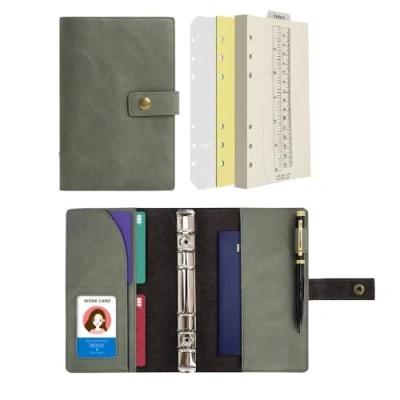 Abbildung von Wonderpool Leder Nachfüllbares Notizbuch Ringbuch A5 Tagebuch Gepunktetes Papier &amp; Echtleder Innentaschen für Reisearbeit und Organizer (Grün, A6)