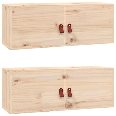 Abbildung von vidaXL Wandschrank 2 STK., Hängeschrank mit viel Stauraum, Schwebeschrank für Wohnzimmer, TV Schrank Wohnzimmerschrank Holzschrank, Massivholz Kiefer