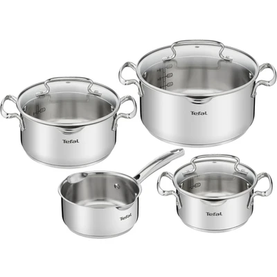 Abbildung von Tefal Topf Set &quot;Duetto+ G719S7&quot;, Edelstahl 18/10, (Set, 7 tlg., Kochtopf mit Glasdeckel 16/20/24 cm, Stielkasserolle 16 cm), hochwertiger Edelstahl, hochglanzpoliert, Siebfunktion