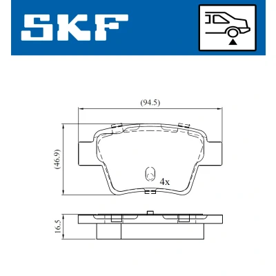Abbildung von SKF VKBP 90172 Bremsbelagsatz nicht für Verschleißwarnanzeiger vorbereitet PEUGEOT: 207 Schrägheck, SW