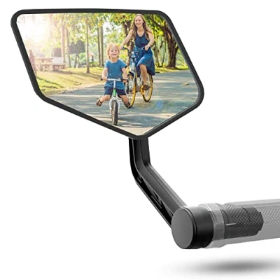 Abbildung von REEZER Fahrradspiegel LINKS mit extra großer Spiegelfläche 360 verstellbarer Fahrrad Spiegel für E Bike &amp; Scooter Lenker Rückspiegel kompatibel allen Modellen Bikes Zubehör