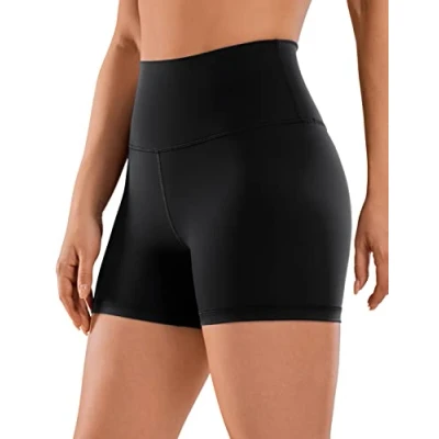 Abbildung von CRZ Yoga Naked Feeling Damen Kurze Leggings High Waist Blickdicht Fithess Shorts Radlerhose Sporthose 10cm Schwarz 40