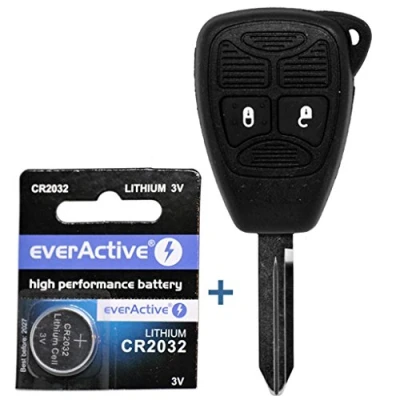 Abbildung von Auto Schlüssel Funk Fernbedienung 1x Gehäuse 2 Tasten Rohling CR2032 Batterie für Chrysler/Jeep Dodge