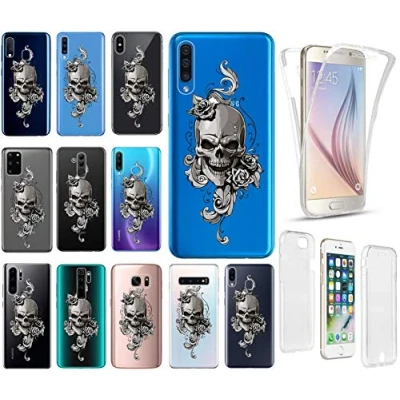 Abbildung von KX Mobile Hülle für Samsung A41 Handyhülle Motiv 2476 Totenkopf Premium 360 Grad Fullbody durchsichtig mit Bild SchutzHülle Softcase HandyCover Galaxy
