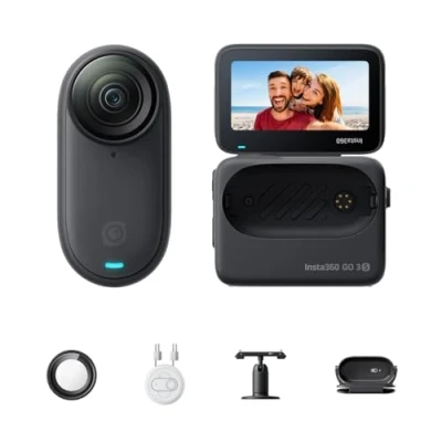 Abbildung von Insta360 GO 3S 64 GB Tragbare 4K Mini Kamera, Freihand POVs, Überall anbringbar, Stabilisierung, 140 min Akku, 10 m wasserdicht, KI Bearbeitung, Apple Find My, Schwarz, für Vlogs, Reisen, Outdoor