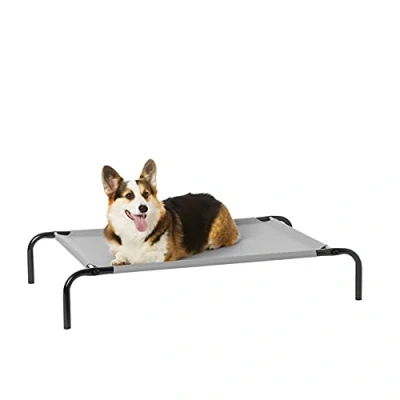 Abbildung von Amazon Basics Kühlendes erhöhtes Hund Haustierbett, M, Grau, L 110 x B 65 H 19 cm