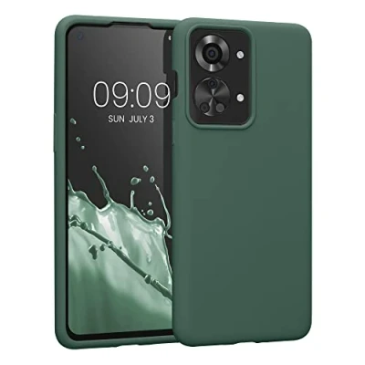 Abbildung von kwmobile Hülle kompatibel mit OnePlus Nord 2T 5G Silikon Handy Case Handyhülle weiche Oberfläche kabelloses Laden Tannengrün