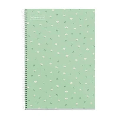 Abbildung von Miquelrius Schulheft 4x4 mm, Folio Format (215 x 309 mm), 80 Blatt à 90 g/m², mm Raster mit Rand, Spiralbindung, fester Einband, grünes Blumendesign