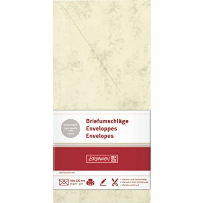 Abbildung von 5 x Brunnen Briefumschläge Marmor DINlang Seidenfutter 80g/qm chamois
