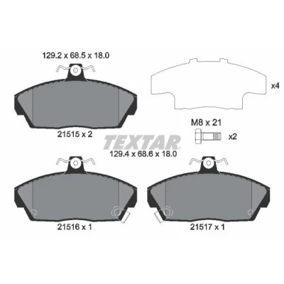 Abbildung von TEXTAR 2151503 Bremsbelagsatz mit akustischer Verschleißwarnung Bremssattelschrauben Zubehör HONDA: CIVIC 6 Fastback, 7 Hatchback