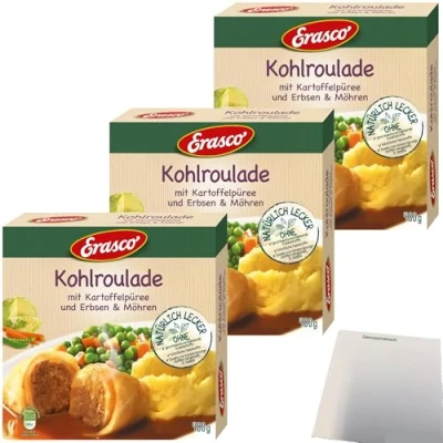 Abbildung von Erasco Kohlroulade in Sauce mit Kartoffelpüree Erbsen und Möhren 3er Pack (3x480g Packung) + usy Block