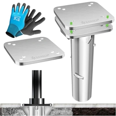 Abbildung von KESSER® Metall Universal Bodenplatte Sonnenschirmständer für Sonnenschirm &amp; Ampelschirm Bodenhülse Kurbelschirm Schirm Ständer Bodenanker inklusive Handschuhe Silber