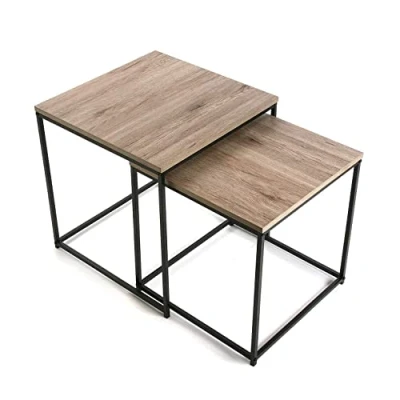 Abbildung von Versa Cambridge Beistelltisch für das Wohnzimmer, Schlafzimmer oder die Küche. Moderner, niedriger Tisch, 2er Set, Maßnahmen (H x L B) 50 cm, Holz und Metall, Farbe: Braun