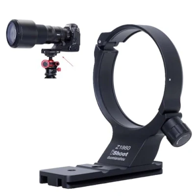 Abbildung von iShoot Metall Objektivkragen, Stativhalterung, kompatibel mit Nikon Nikkor Z 180600 mm F5.66.3 VR, Objektivstütze, Halterung, untere Arca Swiss Passform, Schnellwechselplatte für Klemmkopf und