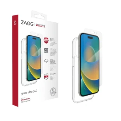 Abbildung von ZAGG InvisibleShield Glass Elite 360 Screen Protector &amp; Clear Case Bundle Compatible for iPhone 14 Pro, Shockproof, Scratch Resistant, Like, Anti Microbial, (Clear)