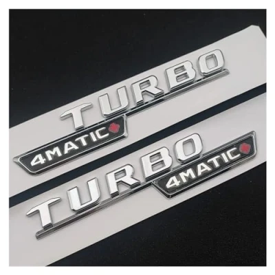 Abbildung von GeRRiT yzw6688 3D ABS Schwarz Logo Turbo 4matic Emblem Auto Kotflügel Abzeichen Aufkleber Kompatibel mit C117 W205 W204 W213 W212 Zubehör (Color : Chrome 2pcs)