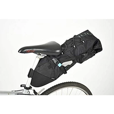 Abbildung von FISCHER Fahrrad Fahrradtasche Sattel Tasche 7L XL Schwarz, Satteltasche Case Bikepacking Klettverschluss für MTB E Bike etc