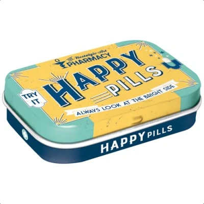 Abbildung von Nostalgic Art Retro Pillendose, 4 x 6 1,6 cm, Happy Pills Geschenk Idee für Nostalgie Fans, mit Pfefferminz Dragees, Vintage Design