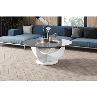 Abbildung von Design Couchtisch HRC 111 Hochglanz Wohnzimmertisch Highgloss Rund Tisch ?100 cm x 40 cm, Farbe:Grau Weiß