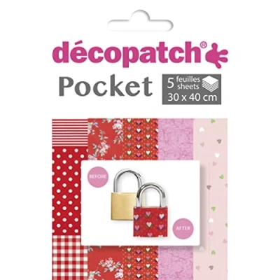 Abbildung von Decopatch Décopatch DP028C Packung Déco Pocket mit 5 Blatt 30x40 cm in verschiedenen Designs, praktisch und einfach zum Verwenden, ideal für Ihre Pappmachés Bastelprojekte, 1 Pack