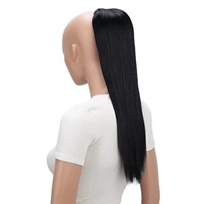 Abbildung von CAISHA 55cm Haarteil Nina mit Kordelverschluss Zopf Haarverlängerung Glatt Schwarz PH501
