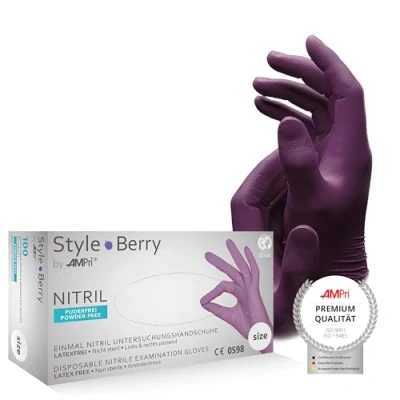 Abbildung von AMPri Nitrilhandschuhe, lila, 100 Stück/Box, Größe S, puderfrei, Style Berry by Med Comfort: Nitril Einmalhandschuhe, Einweghandschuhe in den Größen XS, M, L, XL