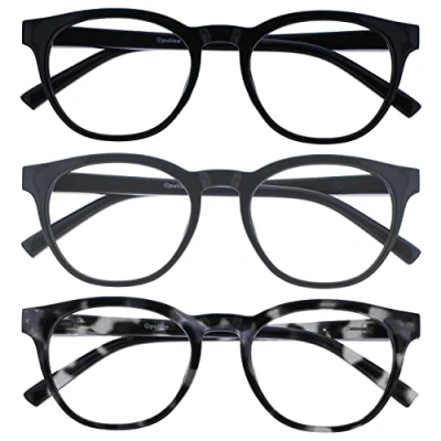 Abbildung von OPULIZE Blu Brille Blaulichtfilter 3er Pack Cool Rund Rahmen Federscharniere Verbessern Den Schlaf Computerbrille Gaming Entspiegelt Schwarz Grau Schildpatt Herren Damen BBB5 17W +0.00