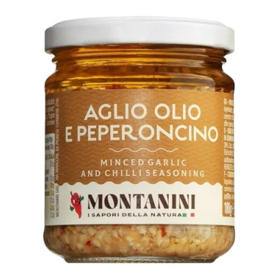 Abbildung von Montanini Gehackter Knoblauch mit Öl und Chili eingelegt, Aglio, olio e peperoncino