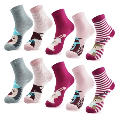 Abbildung von L&amp;K II 10er Kinder Mädchen Socken aus Baumwolle Kleinkind niedliche Tiermuster bunt 2885 27 30