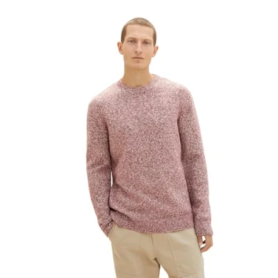 Abbildung von TOM TAILOR Herren Crewneck Strickpullover, tawny port white twotone, XXL