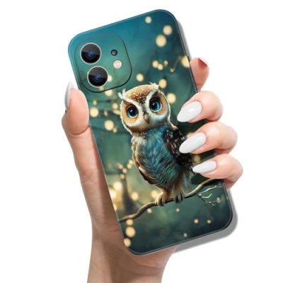 Abbildung von Handyhülle für iPhone 11 6.1 Hülle Tier Muster Motiv Weich TPU Silikon Schwarz Case Mädchen Jungen Dünn Slim Soft Cover Eulen Baum