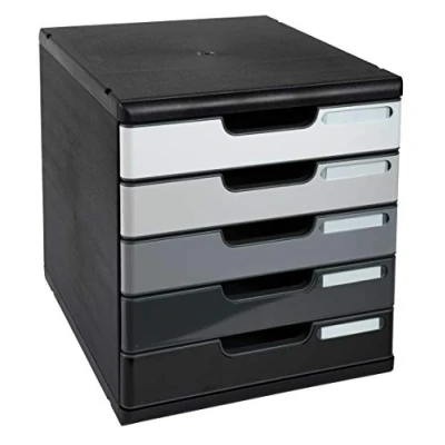 Abbildung von Exacompta 301794D Ablagebox Modulo mit 5 Schubladen für DIN A4+ Dokumente. Belastbare Schubladenbox hoher Kapazität mehr Platz auf dem Schreibtisch Shades of grey