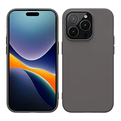 Abbildung von kwmobile Hülle für das iPhone 14 Pro weiche gummierte TPU Silikon Handyhülle stoßfeste Schützhülle kabelloses Laden Stone Dust