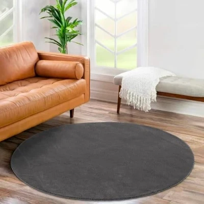 Abbildung von Jimri Flauschiger Teppich Läufer Hochwertige Kurzflor für Zuhause, Büro, Küche, Eingang, Flur, Wohnzimmer Maschinenwaschbar Rutschfester Waschbar 120 cm Rund Anthrazit