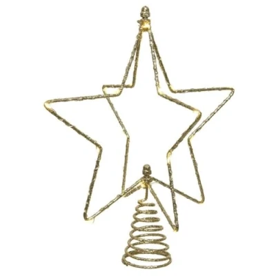 Abbildung von zeitzone Weihnachtsbaumspitze beleuchtet Stern Gold LED Christbaumspitze Warmweiß Timer