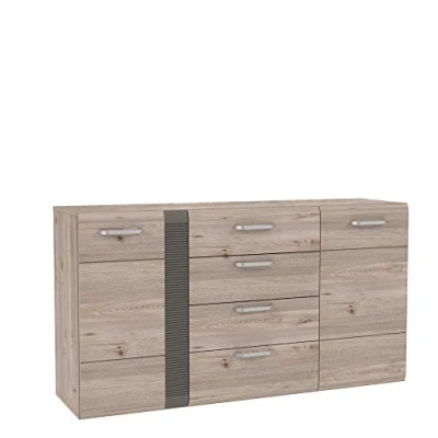 Abbildung von FORTE Locarno Kommode mit 2 Türen und 4 Schubladen, Holzwerkstoff, Nelson Eiche / Grau Matt, 55 x 86,1 151,4 cm