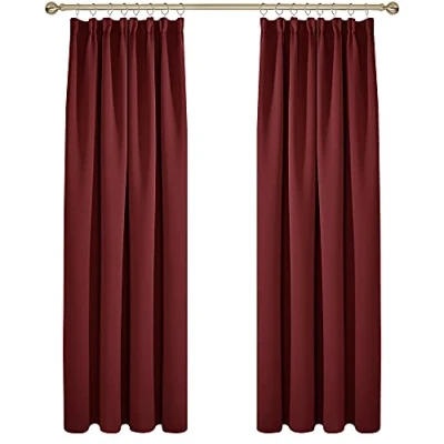 Abbildung von Deconovo Vorhang Verdunkelungsvorhang Kräuselband Blickdihct Thermogardine Kälteschutz Kräuselband, 229x168 cm(HöhexBreite), Rot, 2er Set