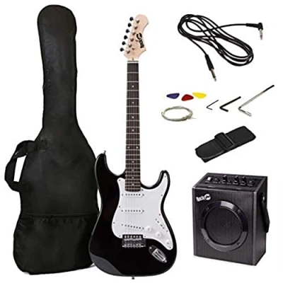 Abbildung von RockJam RJEG01 SK BK Full Size Electric Guitar Superkit with Amplifier Strings Tuner Strap Case and Cable Black