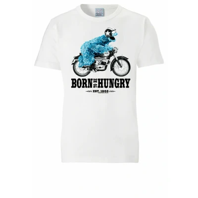 Abbildung von Logoshirt Sesamstrasse KRÜMELMONSTER Motorrad Tshirt print, Herren, Größe: XL, Weiß