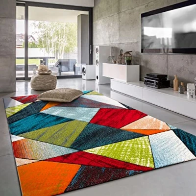 Abbildung von Paco Home Teppich Wohnzimmer Kinderzimmer Kurzflor Moderne 3D Optik Kariert Geometrische Muster, Grösse:200x290 cm, Farbe:Bunt 5
