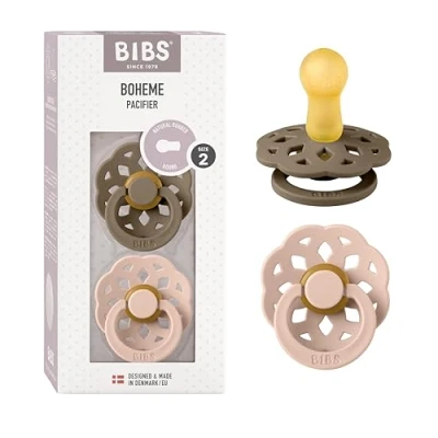 Abbildung von BIBS Boheme Schnuller 2er Pack. BPA frei., Kirschform Nippel. Naturkautschuk / Latex, Hergestellt in Dänemark. 6 18 Monate (2er Pack), Dark Oak Blush