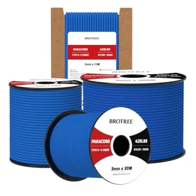 Abbildung von Brotree Paracord 3mm 50M 100% Nylon Seil Schnur Typ II 425 mit 3 Kern für Survival, Outdoor, Armband, Basteln Bruchlast 192kg (Dunkelblau)