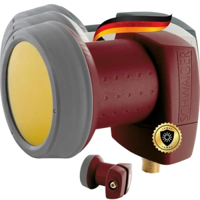 Abbildung von SCHWAIGER 326 Single LNB 1 Teilnehmer Low Noise Blockconverter Sun Protect LNC digital hitzebeständig SAT Satelliten Empfänger ausziehbarer Wetterschutz vergoldete Kontakte rot