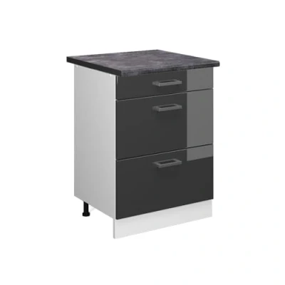Abbildung von Vicco Küchenunterschrank R Line, Anthrazit Hochglanz/Weiß, 60 cm mit Schubladen, AP