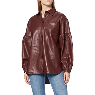 Abbildung von NA KD Damen Oversized Puff Sleeve Pu Shirt Hemd, rot, 36 EU