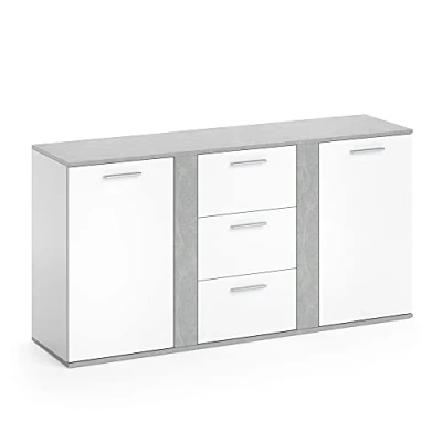 Abbildung von Vicco Kommode Novelli, Weiß/Beton, 155 x 80 cm mit Schubladen