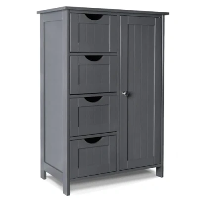 Abbildung von VOUNOT Badezimmerschrank, Badschrank, Beistellschrank mit 4 Schubladen, Schranktür &amp; verstellbaren Ablagen für Badezimmer Wohnzimmer Küche Schlafzimmer 30x55x82cm Grau